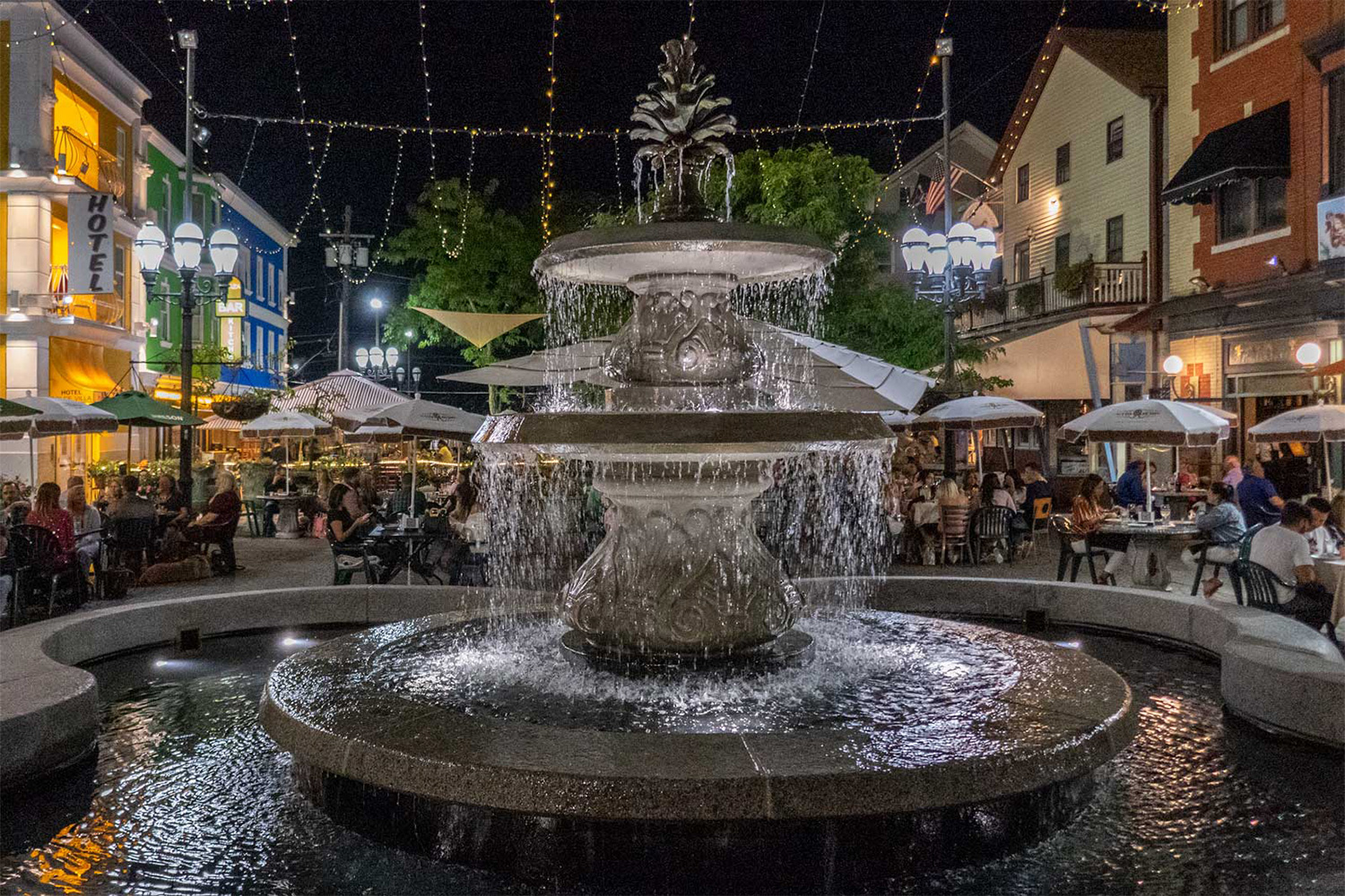 The fountain in DePasquale Plaza along Atwells Avenue in Providence, Rhode Island