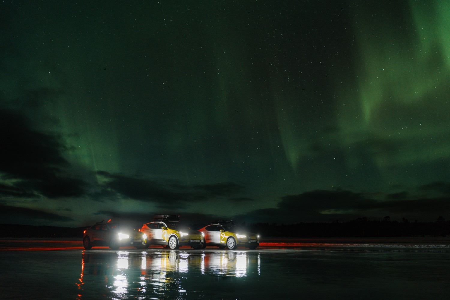 Polestar vehicles under the Northern Lights
