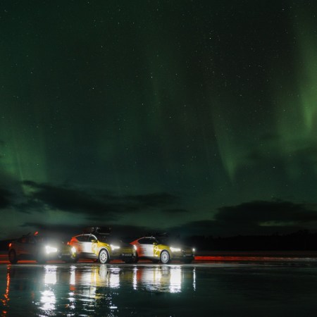 Polestar vehicles under the Northern Lights