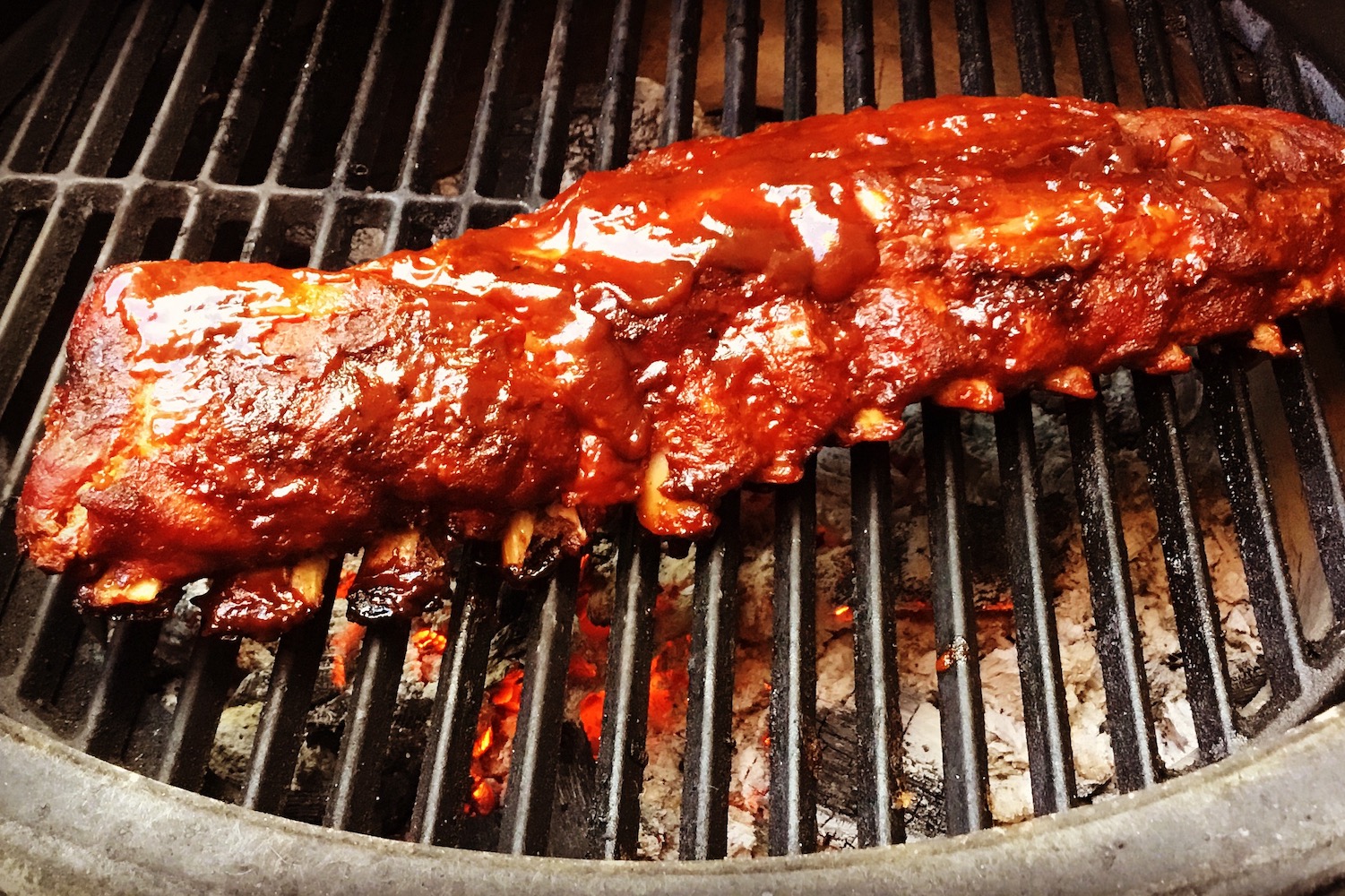 Peach wood smoked BBQ ribs smothered in a hearty Georgia Peach BBQ Sauce
