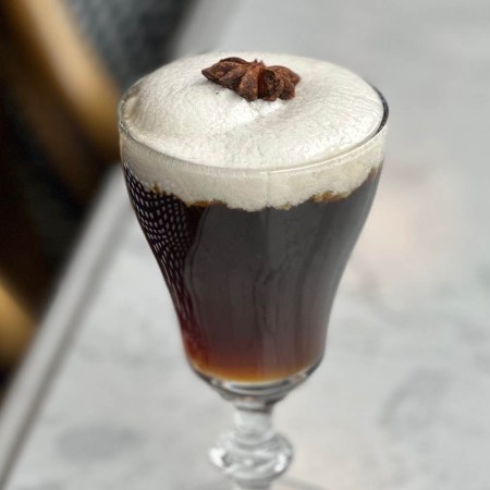 Irish Coffee at Monkey Thief, a bar in NYC's Hell's Kitchen