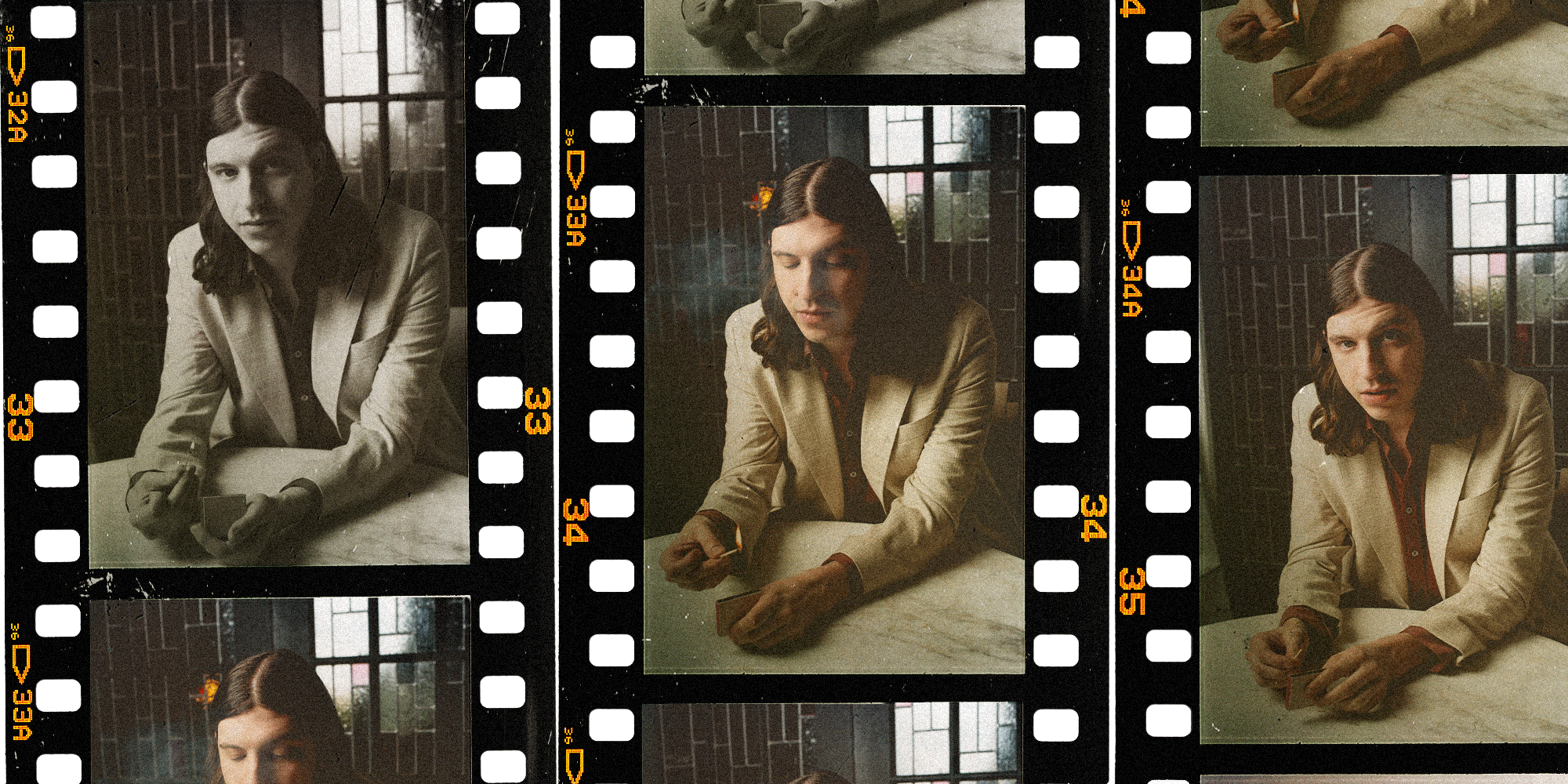 Photos of podcaster Sam Fragoso in film strips