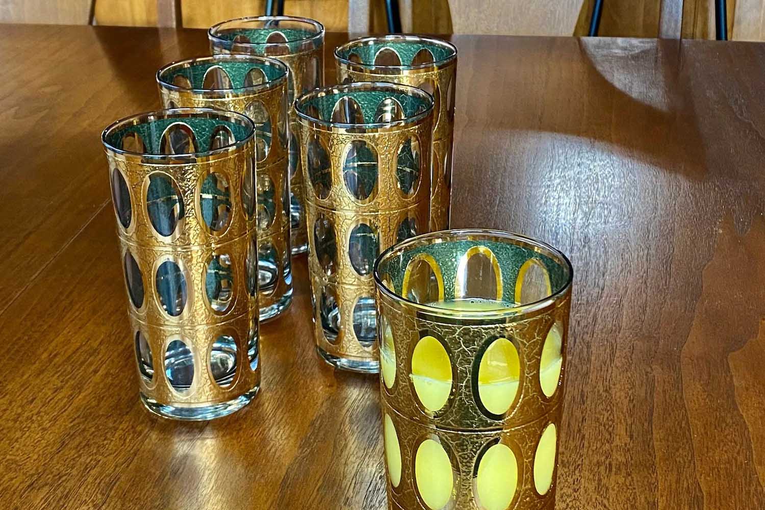 Set of Six / 6 Vintage Culver Pisa 22K Gold Highball Collins Barware Glasses