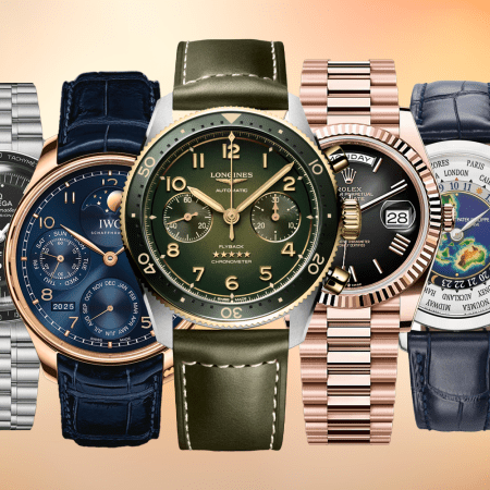 Omega Speedmaster; IWC Perpetual Calendar; Longines Spirit Flyback Chronograph; Rolex Day Date; Patek Philippe World Timer