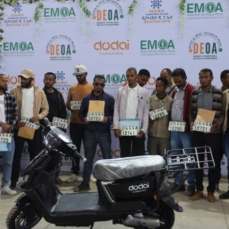 Dodai electric motorcycle on display
