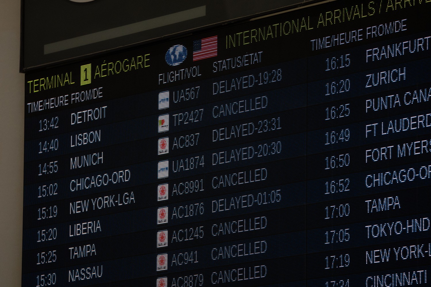 A list of canceled flights