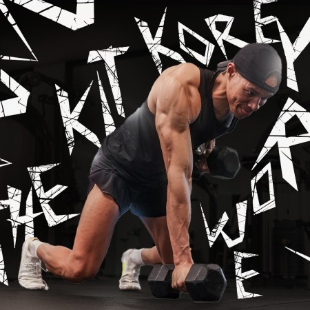 Korey Rowe working out with "The Kit" spelled out across the image.