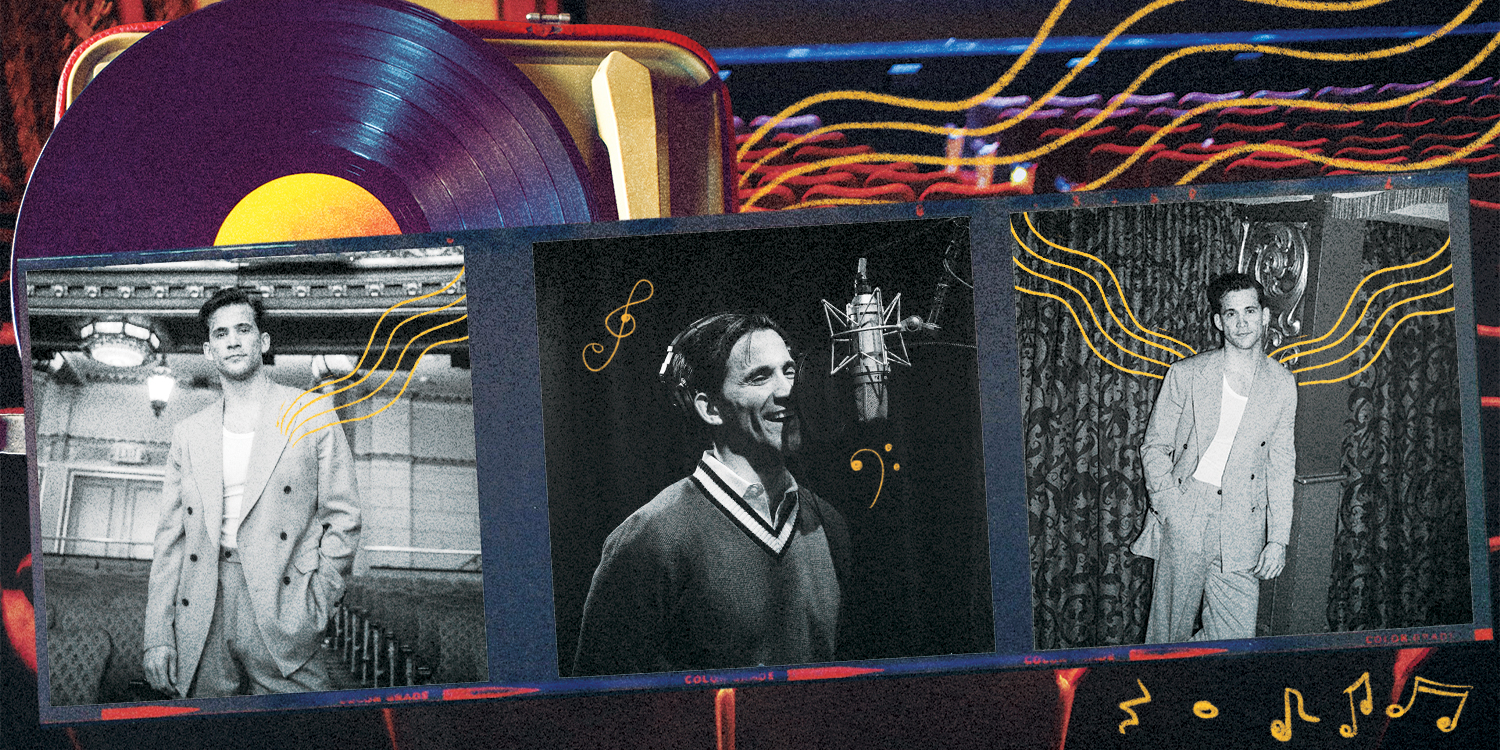 Dez Duron, who plays Gil Brentley in "Maybe Happy Ending," at his Broadway theater and recording the cast album