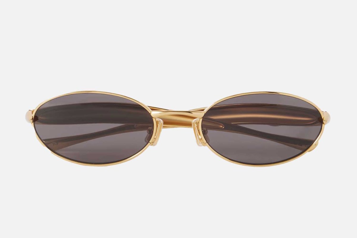 Bottega Veneta Eyewear Sardine Oval-Frame Gold-Tone Sunglasses