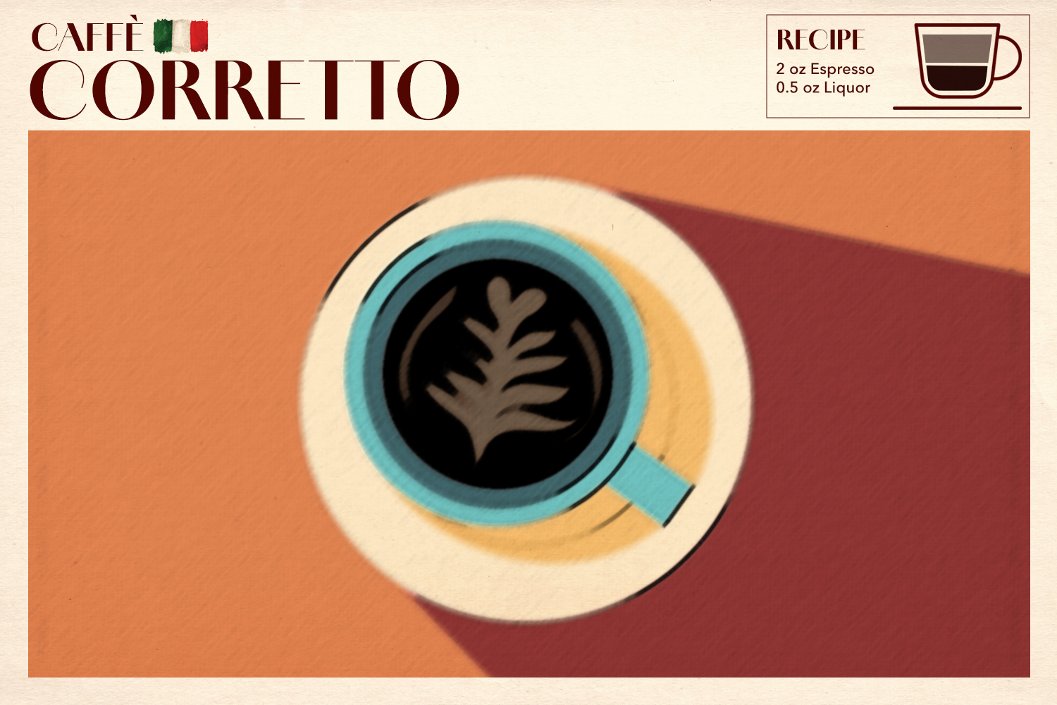 A vintage-style illustrated caffe corretto poster