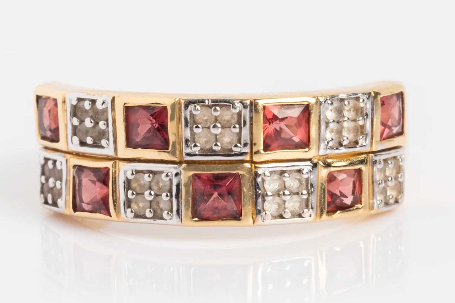 Family Gold Solid Gold Garnet and Topaz Checkerboard Band