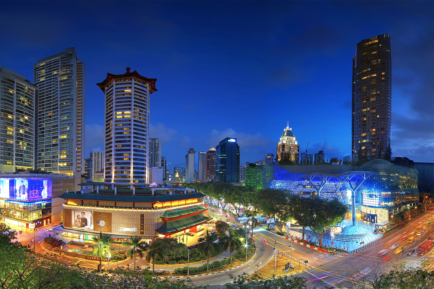 View of Orchard Road at night