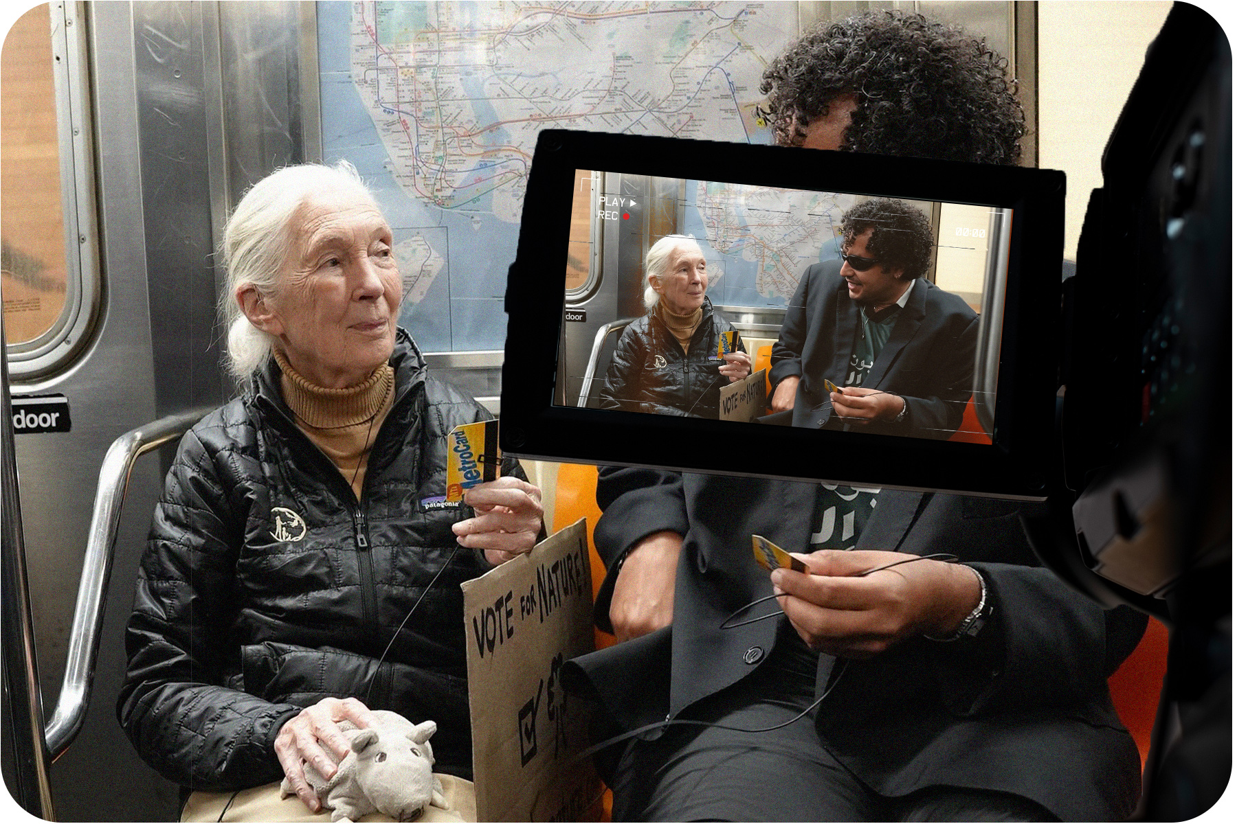 Jane Goodall and Kareem Rahma on "Subway Takes"
