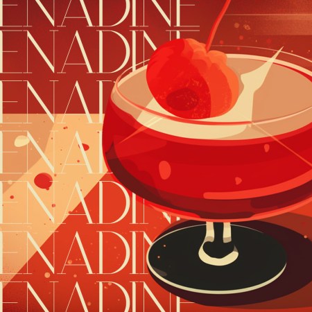 an illustration of a jack rose cocktail with grenadine repeatedly written in the background