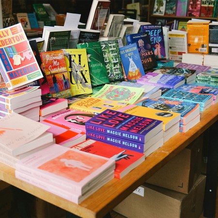 A bunch of books on a table at a local, independent bookstore in Brooklyn, New York