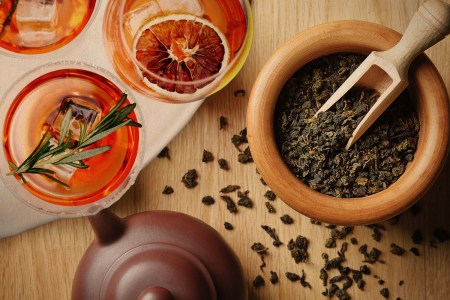 Various tea-based cocktails