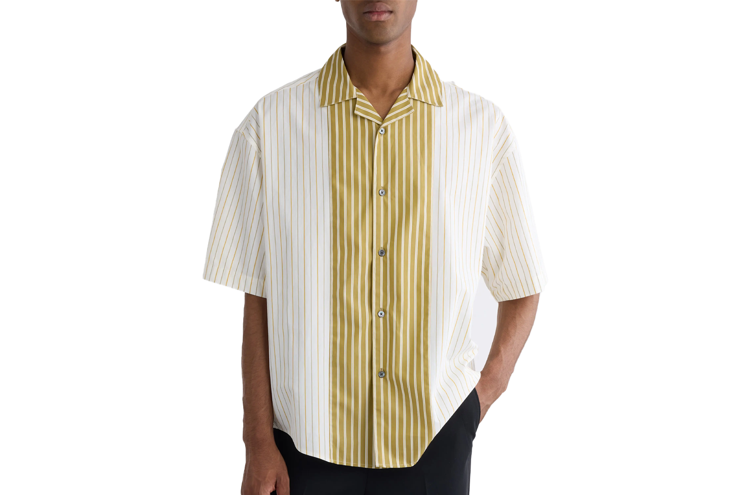 Ami Paris Boxy Fit Colorblock Stripe Camp Shirt