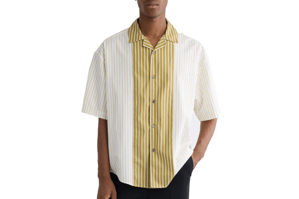 Ami Paris Boxy Fit Colorblock Stripe Camp Shirt