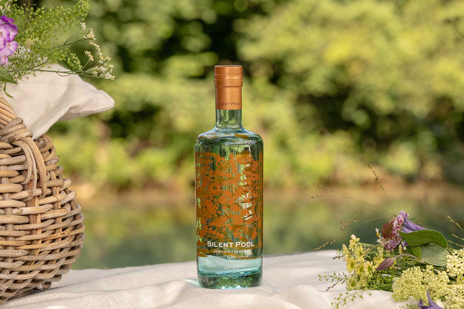 Silent Pool Gin on a table