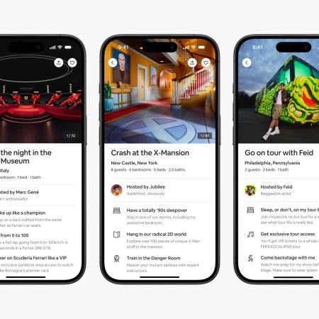 Airbnb app showing travel options