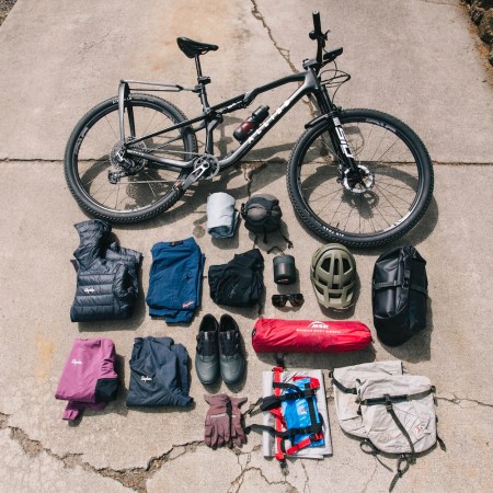 Bikepacking gear laid out for a month-long ride along the Great Divide Route