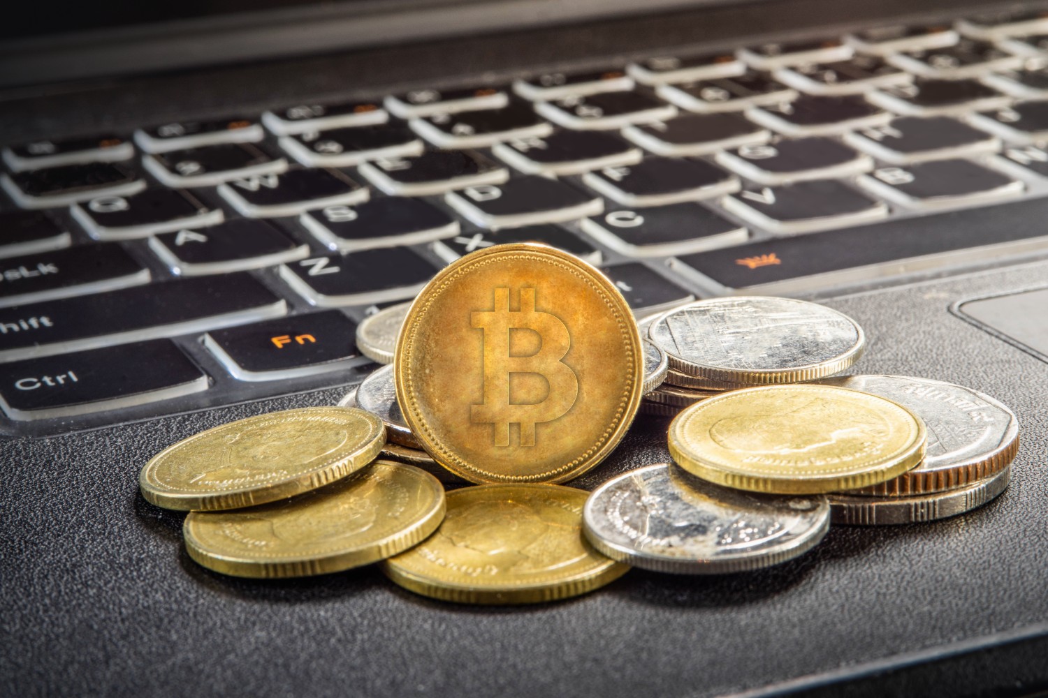 Cryptocurrency on a laptop