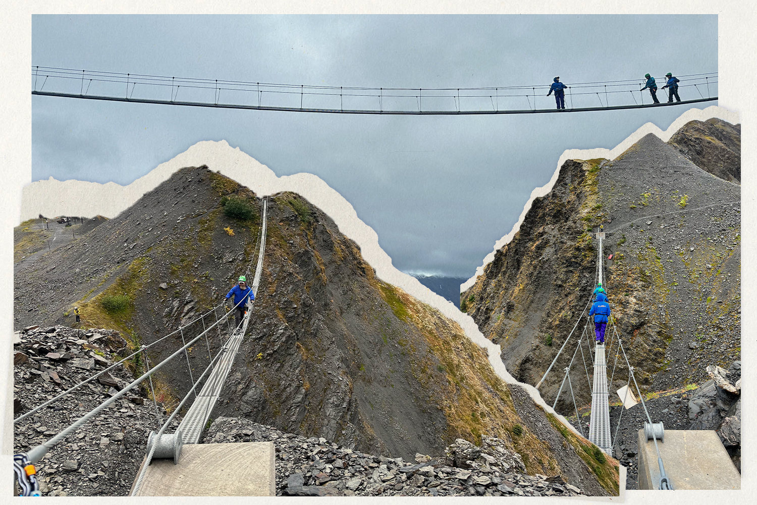 The two bridges overlook the stunning Chugach mountain range, more than 2,500 feet above the valley floor.
