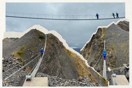 The two bridges overlook the stunning Chugach mountain range, more than 2,500 feet above the valley floor.