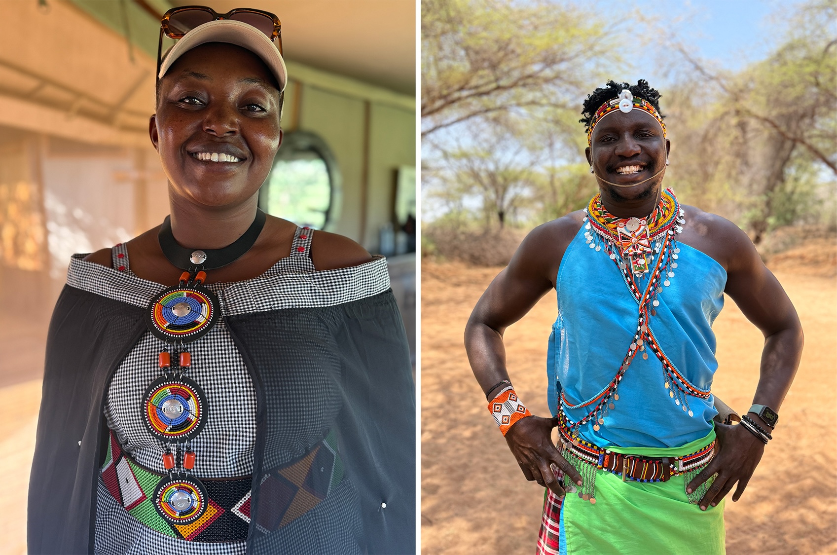 Two guides at safari camps at Saruni Basecamp in Kenya's Naboisho Conservancy