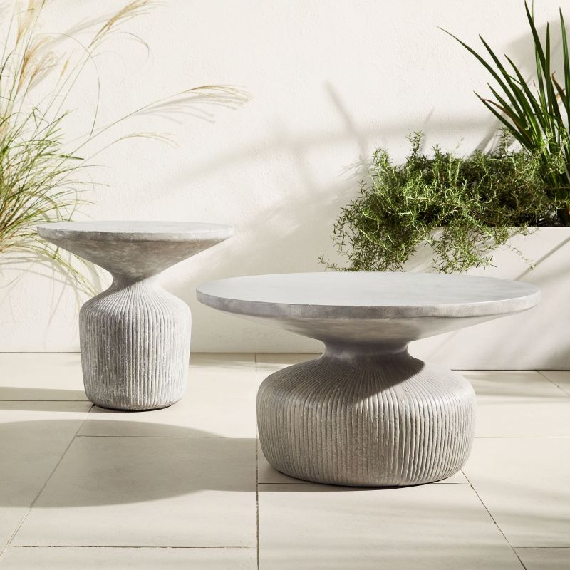 Tambor Concrete Outdoor Drum Coffee Table (30″–44″) & Side Table (21″) Set