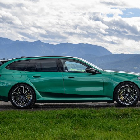 2025 BMW M5 Touring, a wagon variant that's now available in the U.S., seen here in green