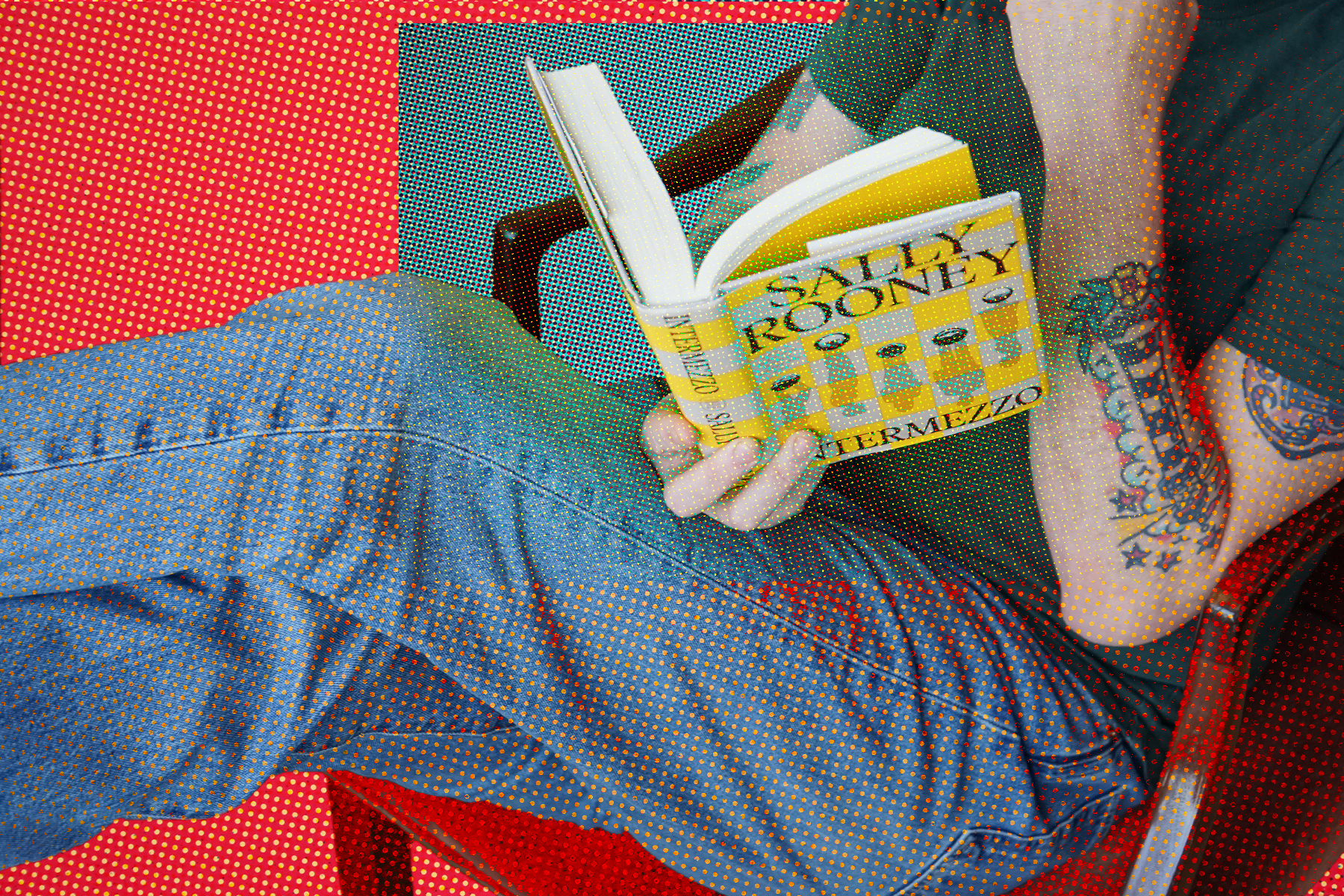 Man lounges reading Sally Rooney's book Intermezzo