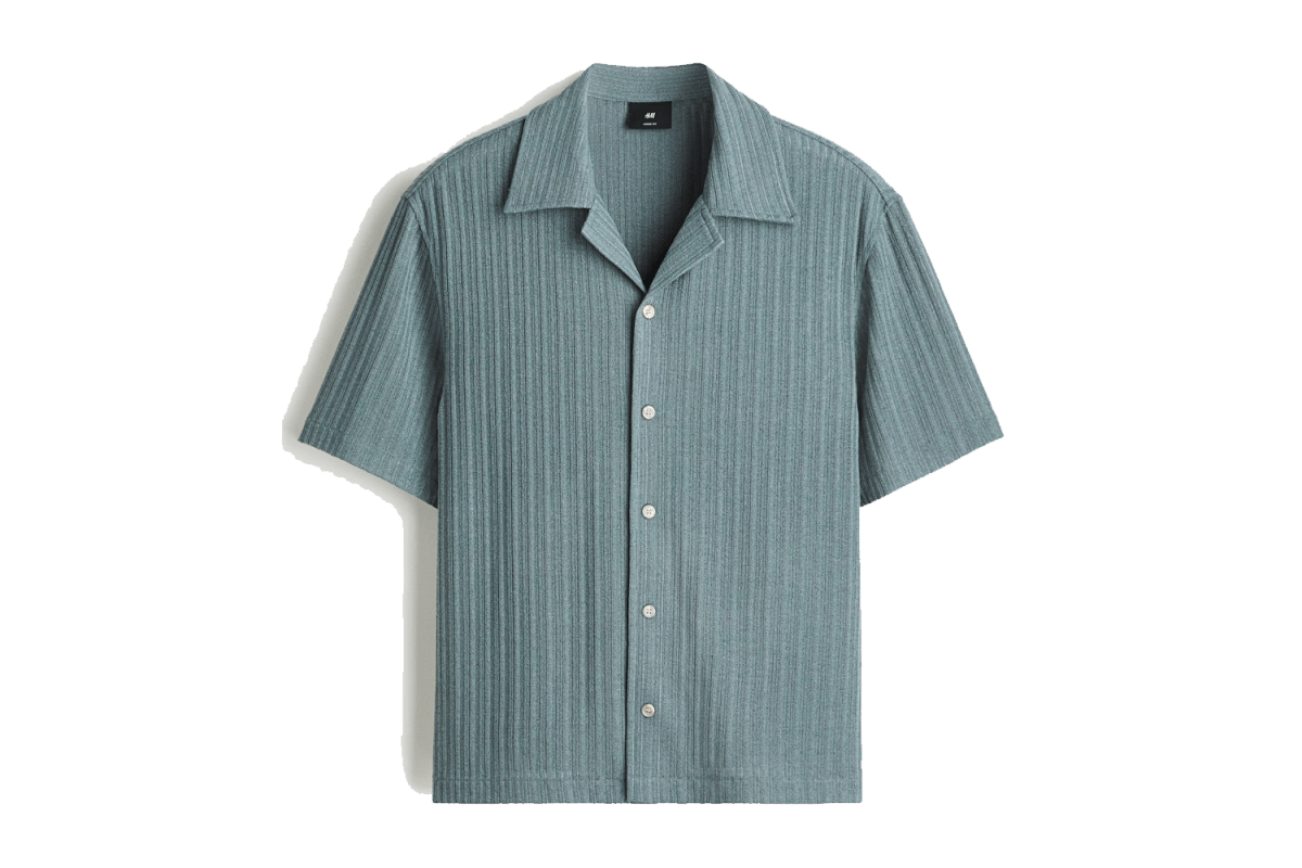 H&M Loose-Fit Rib-Knit Resort Shirt
