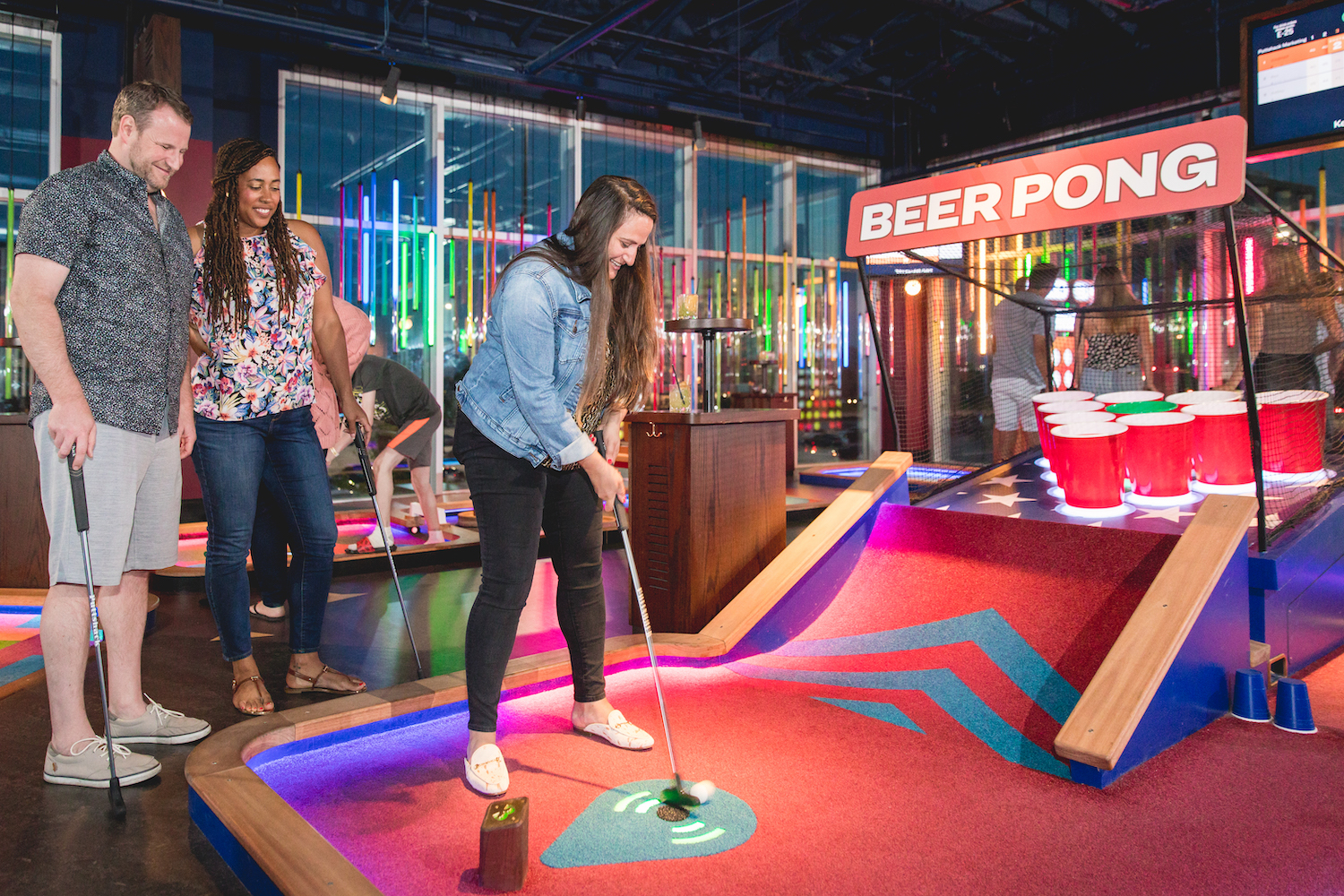 The beer pong hole at Puttshack