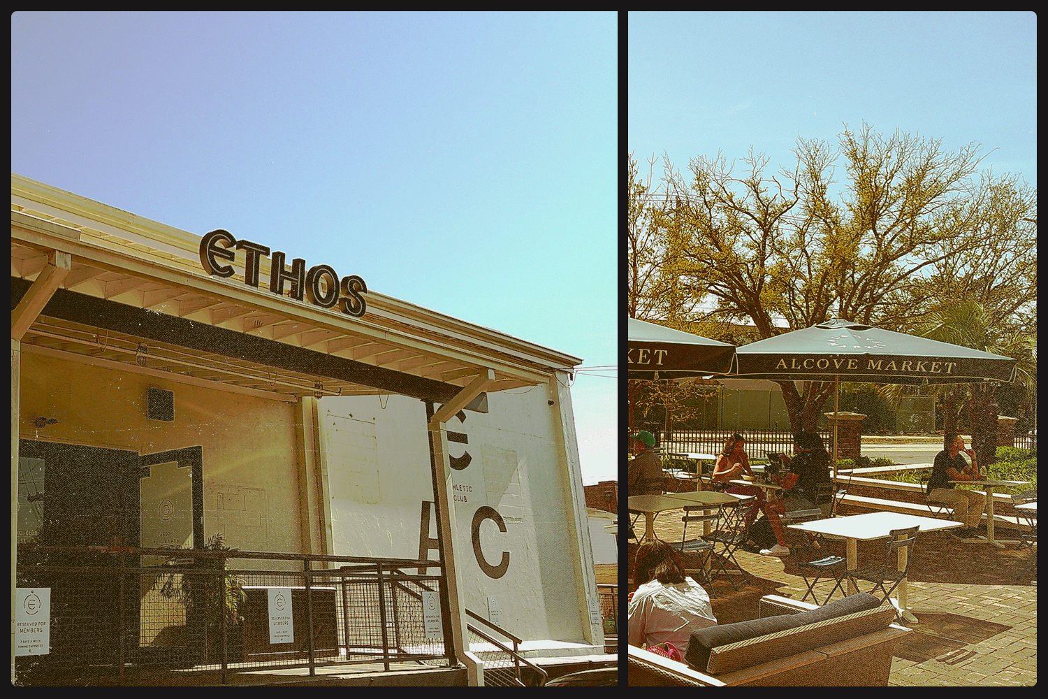 A split image with Ethos Athletic Club on the left and Alcove Market on the right.