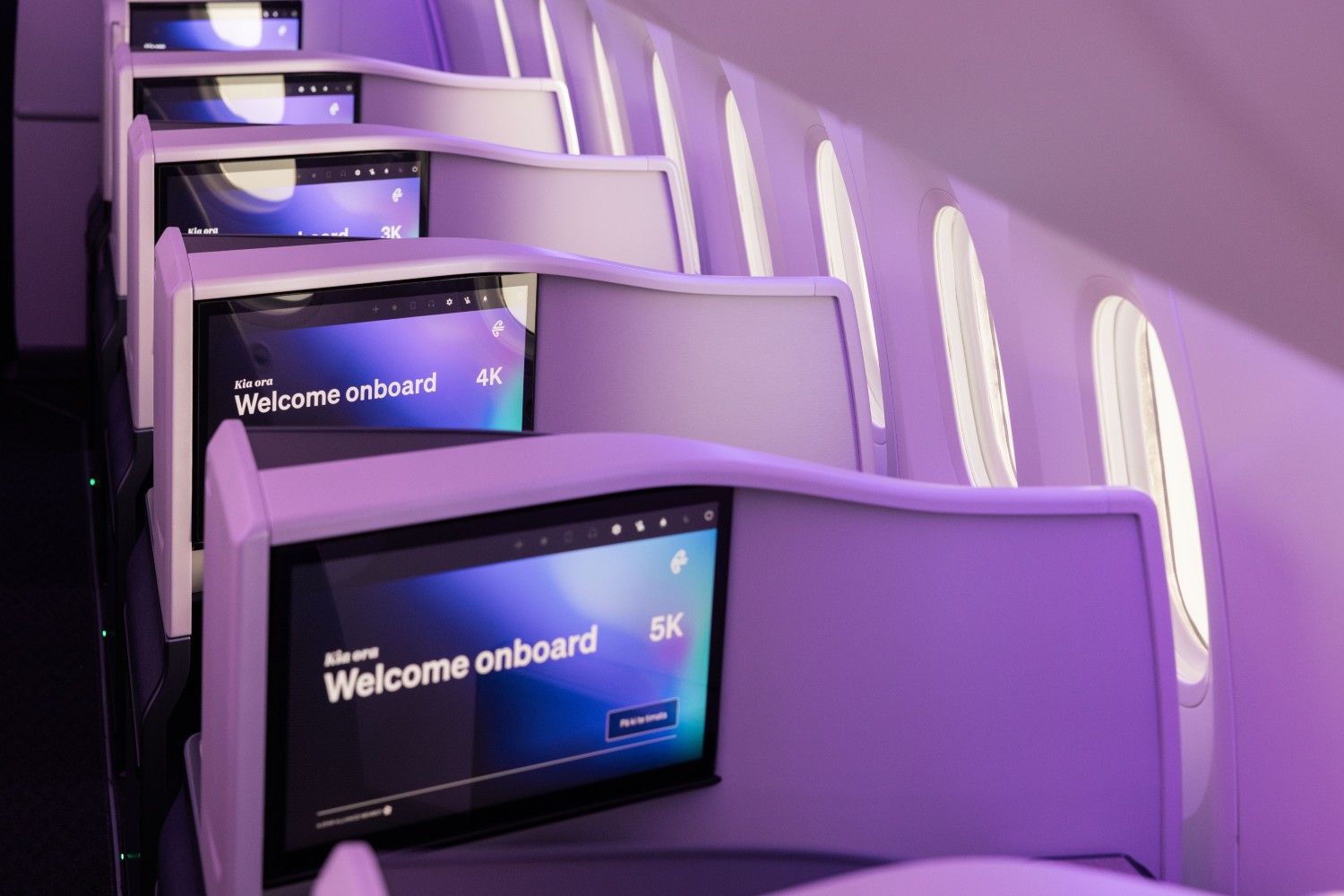 Business class cabin and screens