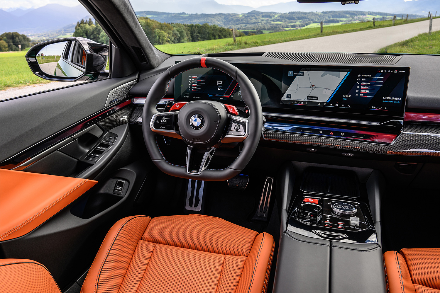 The driver's seat and dashboard on the 2025 BMW M5 Touring