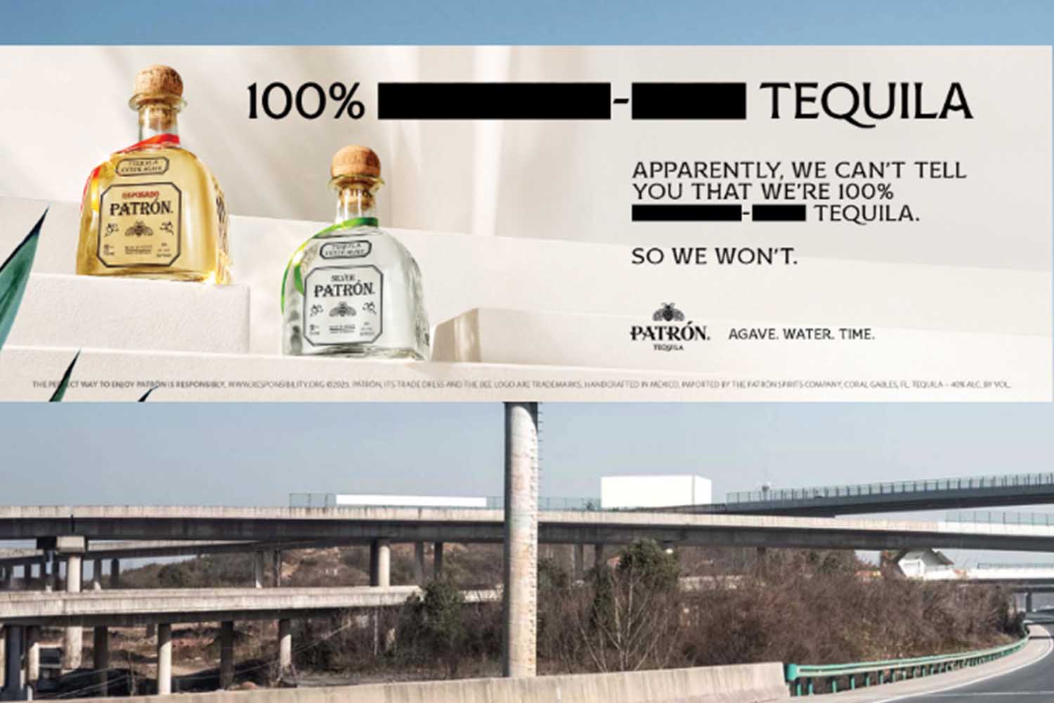 A Patrón billboard with the Censored Truth