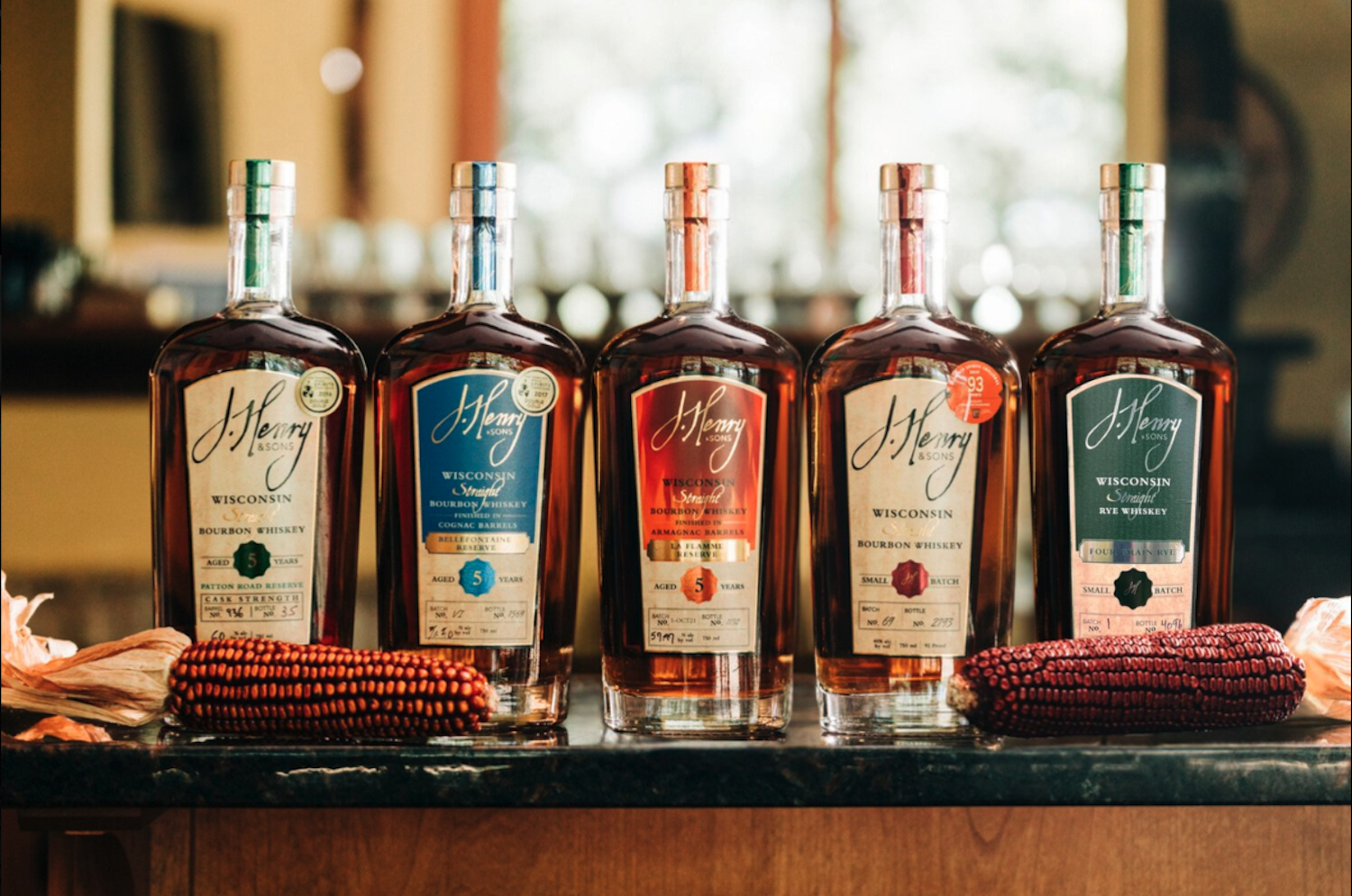 The whiskey lineup at J. Henry & Sons