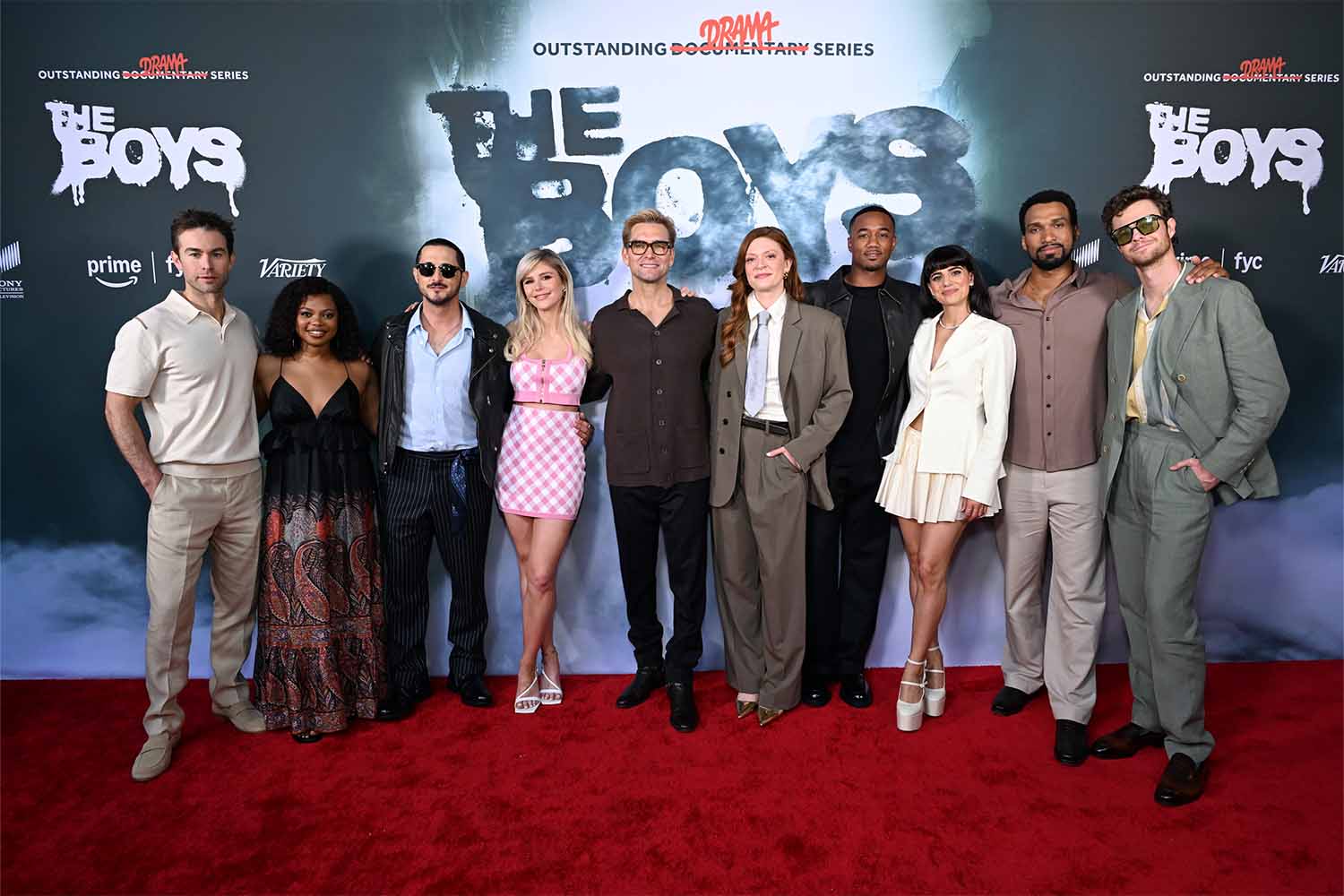 Chace Crawford, Susan Heyward, Tomer Capone, Erin Moriarty, Antony Starr, Colby Minifie, Jessie T. Usher, Claudia Doumit, Nathan Mitchell and Jack Quaid attend "The Boys" FYC Brunch on May 18, 2025 in Los Angeles, California.