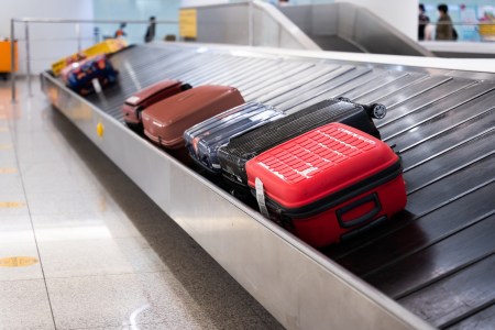 Luggage on an airport conveyor belt