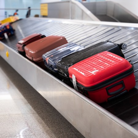Luggage on an airport conveyor belt
