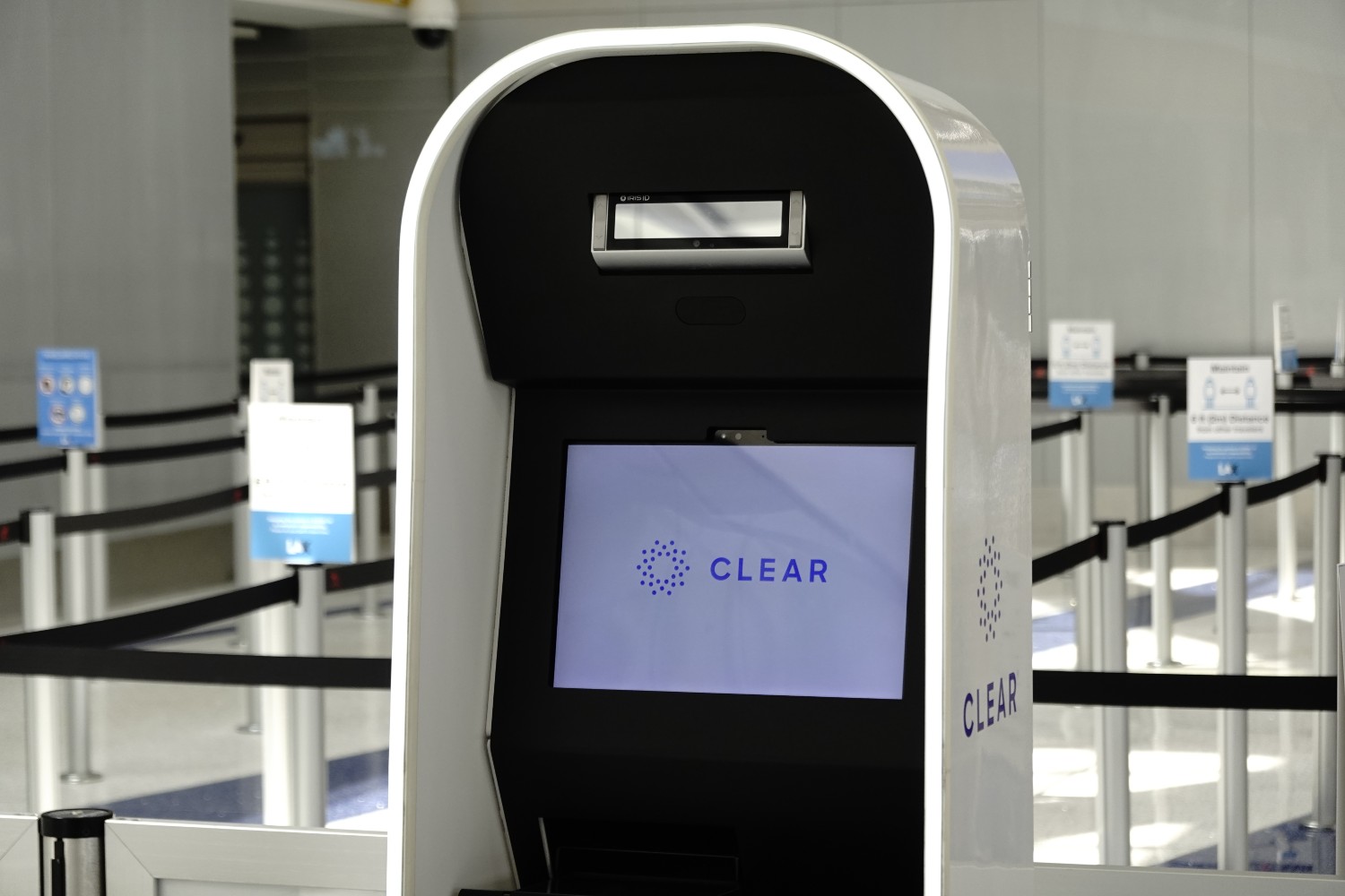 Clear kiosk in an airport terminal