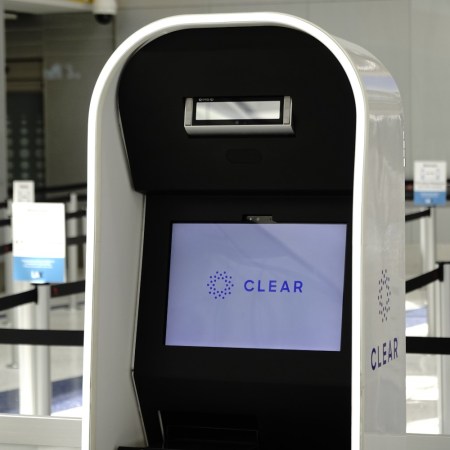 Clear kiosk in an airport terminal