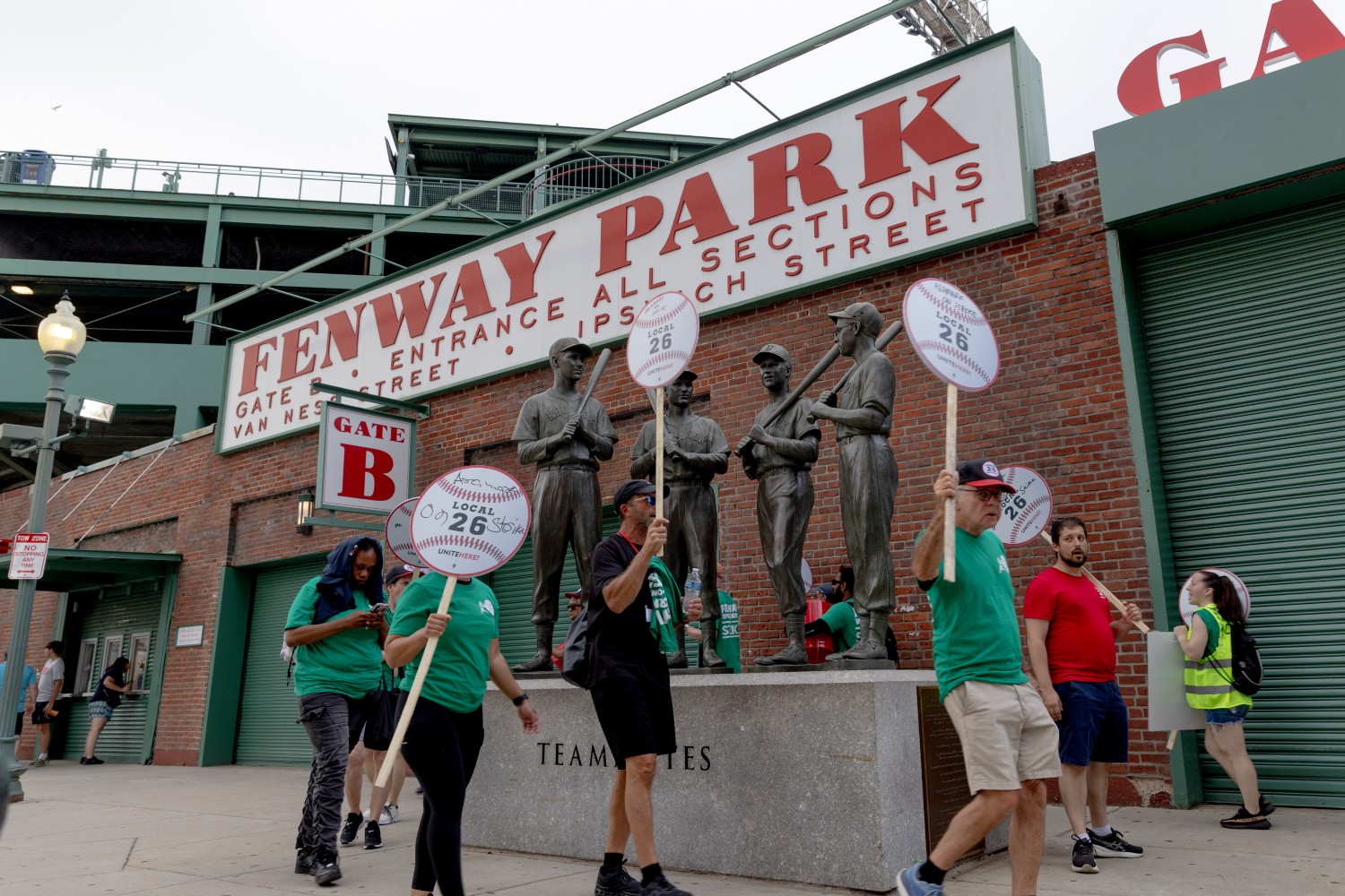 Striking workers at Fenway Park
