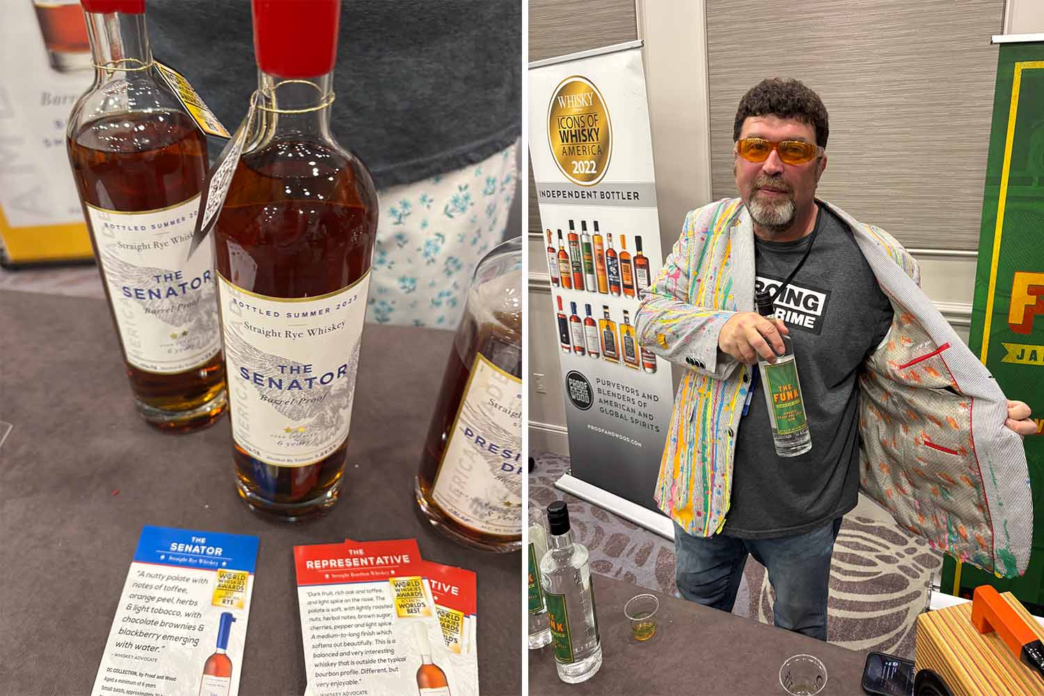 Two images of booze from Indy Spirits That Rock event at Tales of the Cocktail 2025