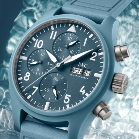 The IWC Pilot’s Watch Chronograph 41 Top Gun Miramar, a blue ceramic watch made in collaboration with Pantone