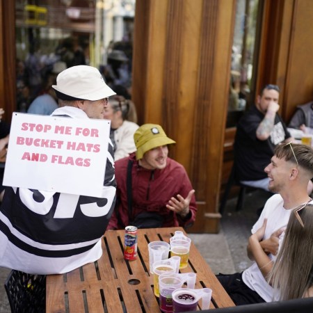 Oasis fans with beer