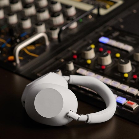 Sony's WH-XM1000XM headphones on a studio console