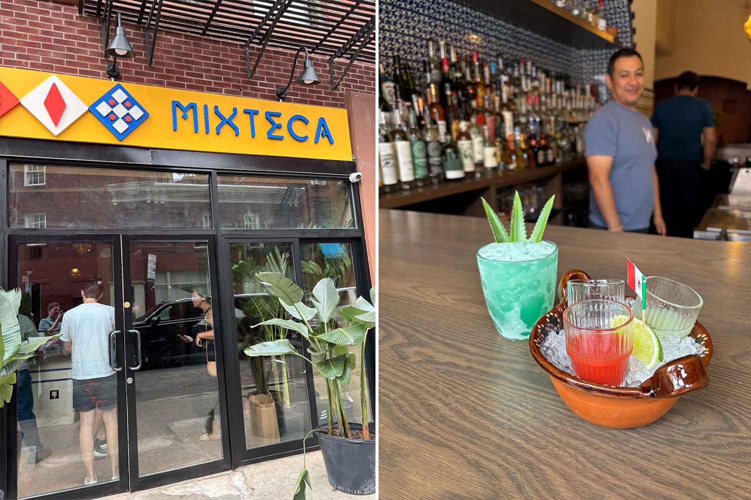 Outside of Mixteca; La Franja and La Bandera drinks